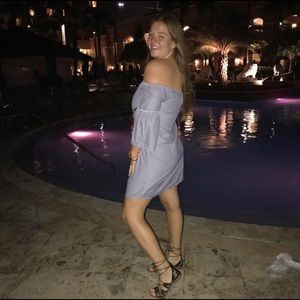 Embroidered Rose Off the Shoulder Dress